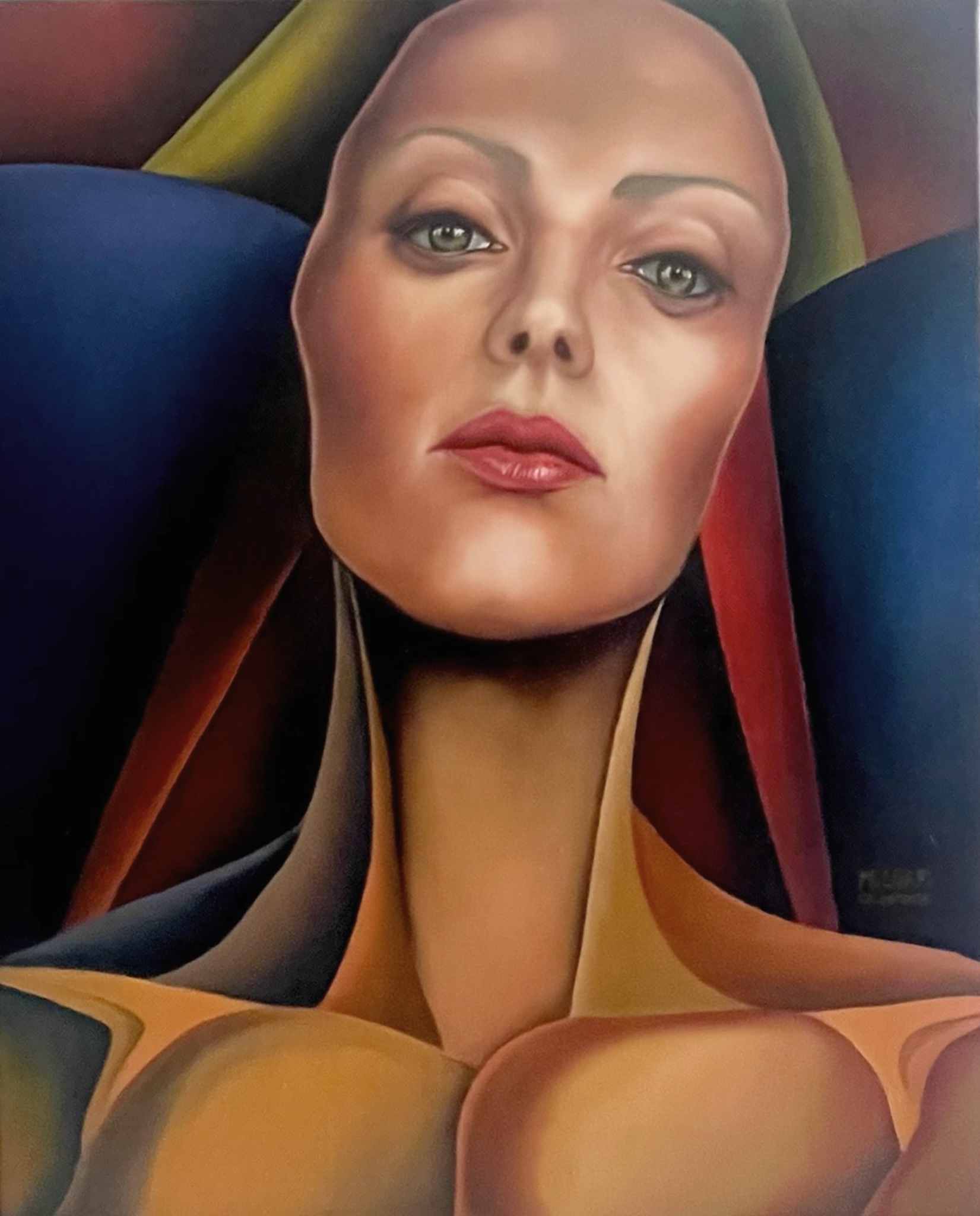 How About, oil on canvas, 38 x 46 cm, surrealist portrait painting by M. Loris