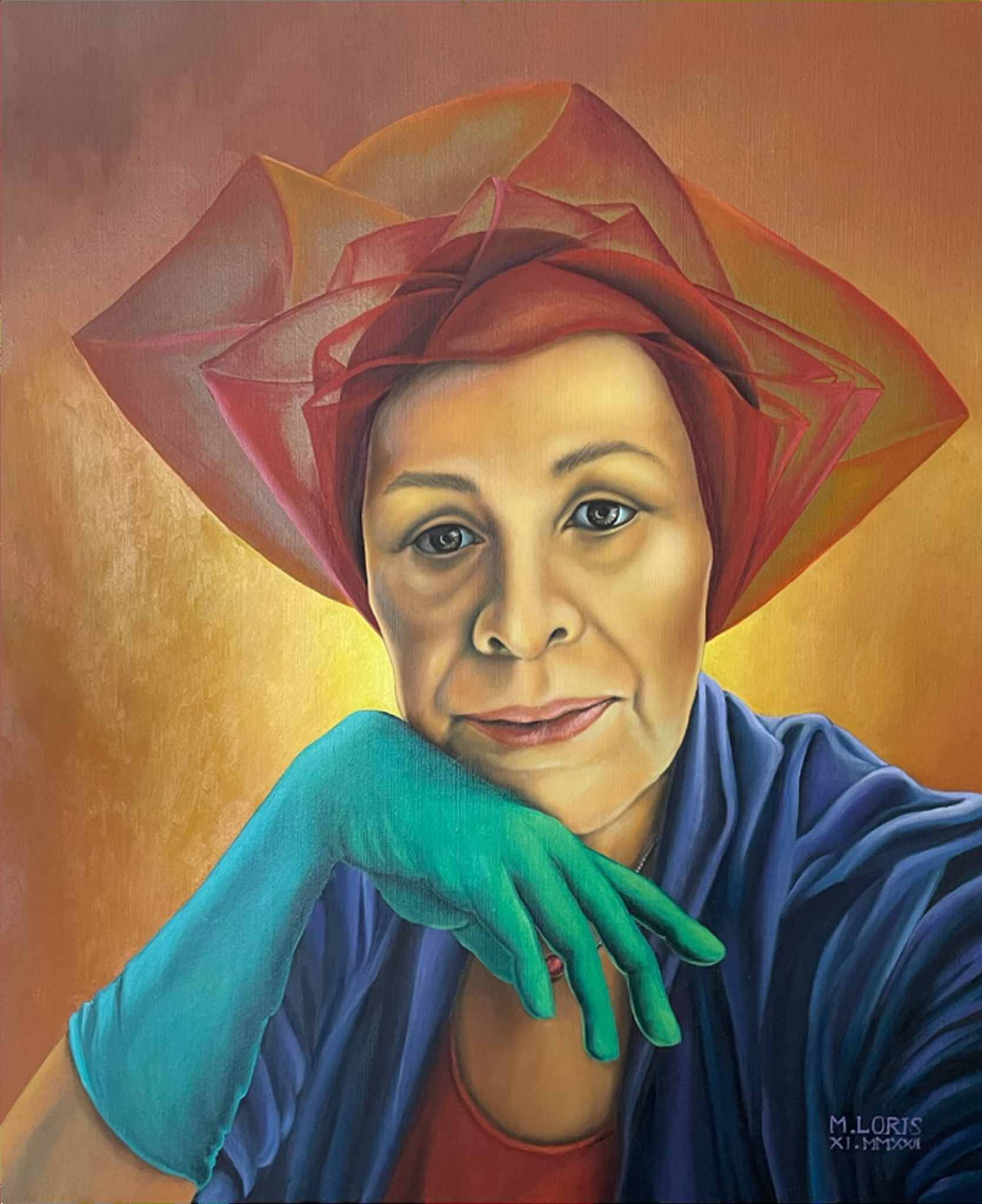 Portrait of M, a surrealist oil-on-canvas portrait by Marie Loris