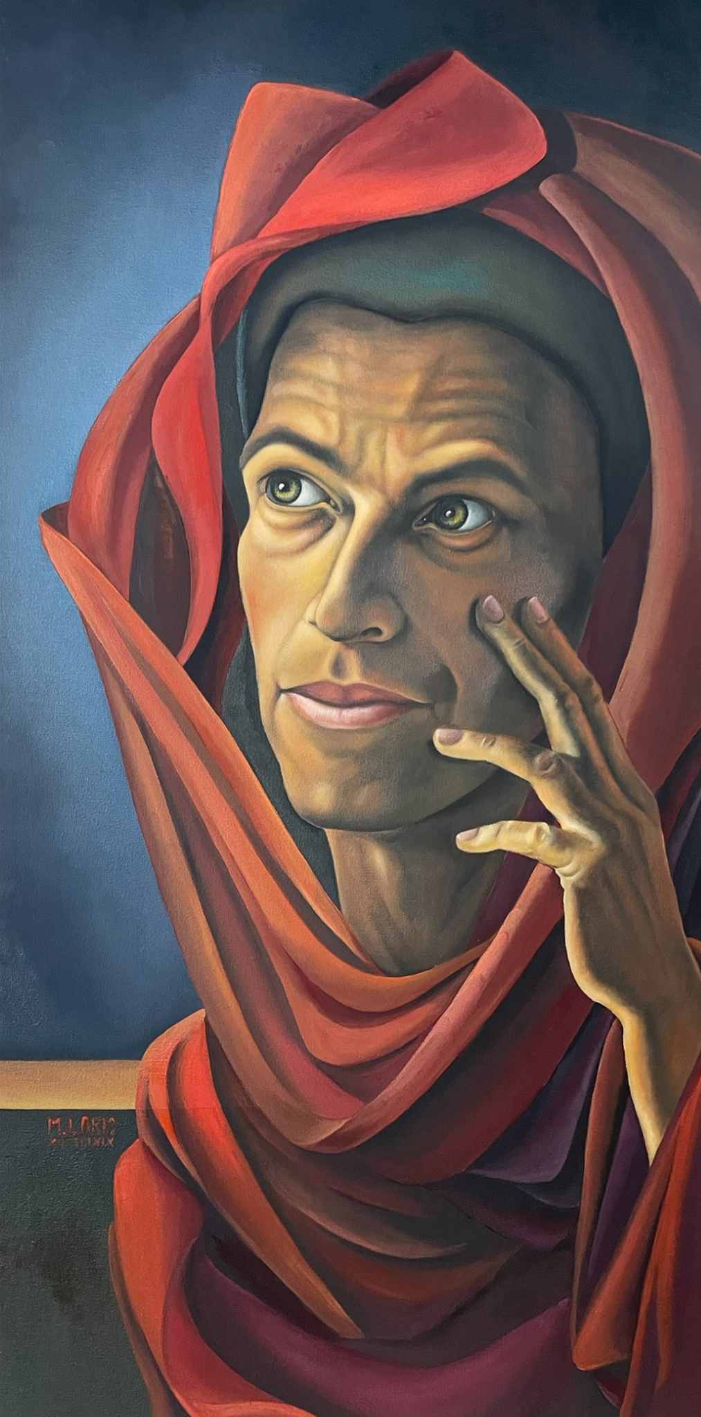 Far Away, oil on canvas, 40 x 80 cm, surrealist portrait painting by M. Loris