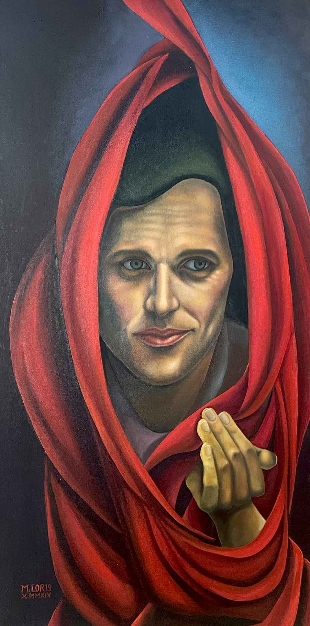 The Invitation, oil on canvas, 40 x 80 cm, surrealist portrait painting by M. Loris