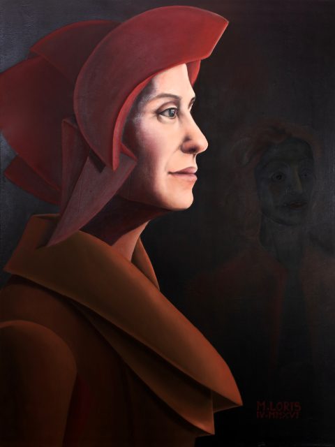 Cathy, oil on canvas, 35 x 50 cm, surrealist portrait painting by M. Loris