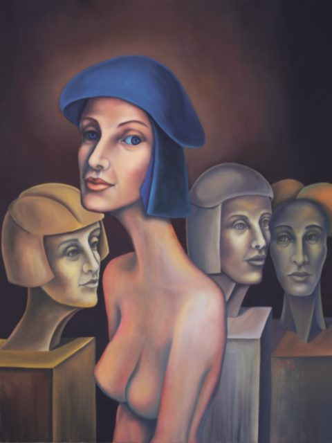 The Solitude Of Strength, oil on canvas, 100 x 81 cm, surrealist portrait painting by M. Loris