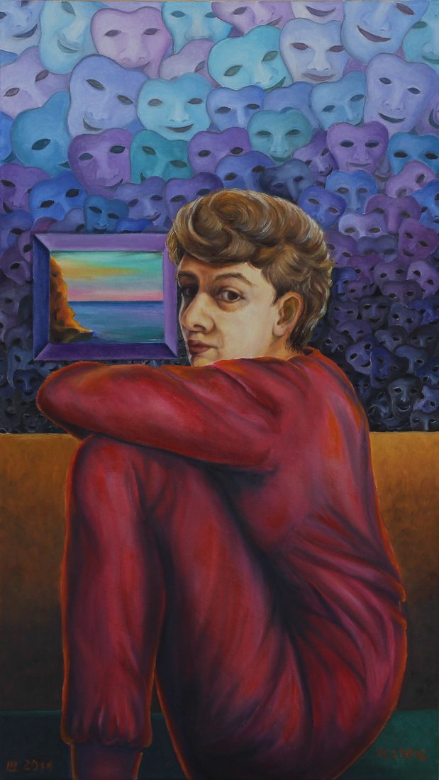 Mim, oil on canvas, 40 x 70 cm, surrealist portrait painting by M. Loris