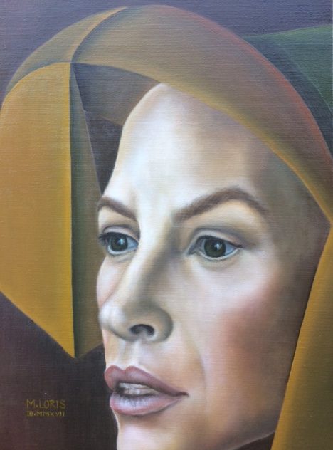 Virginia, oil on canvas, 24 x 33 cm, surrealist portrait painting by M. Loris