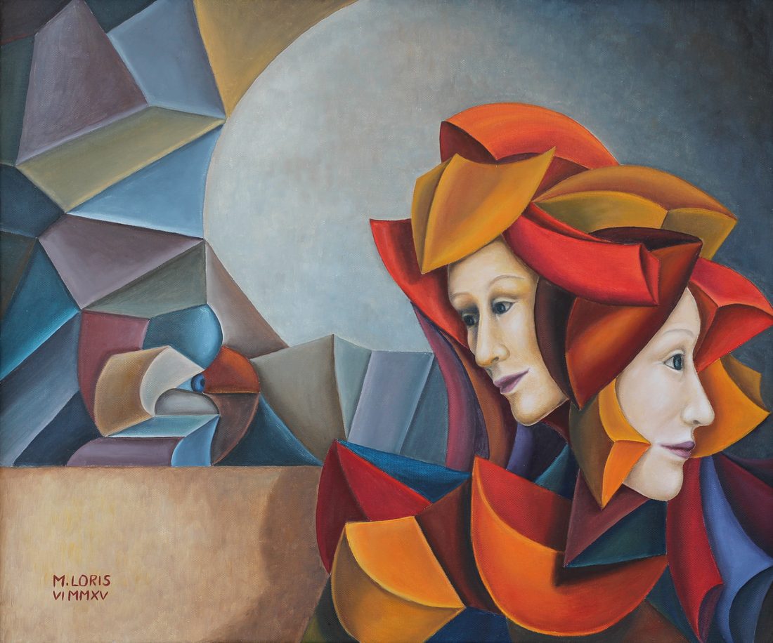 Gemini, oil on canvas, 60 x 50 cm, surrealist portrait painting by M. Loris