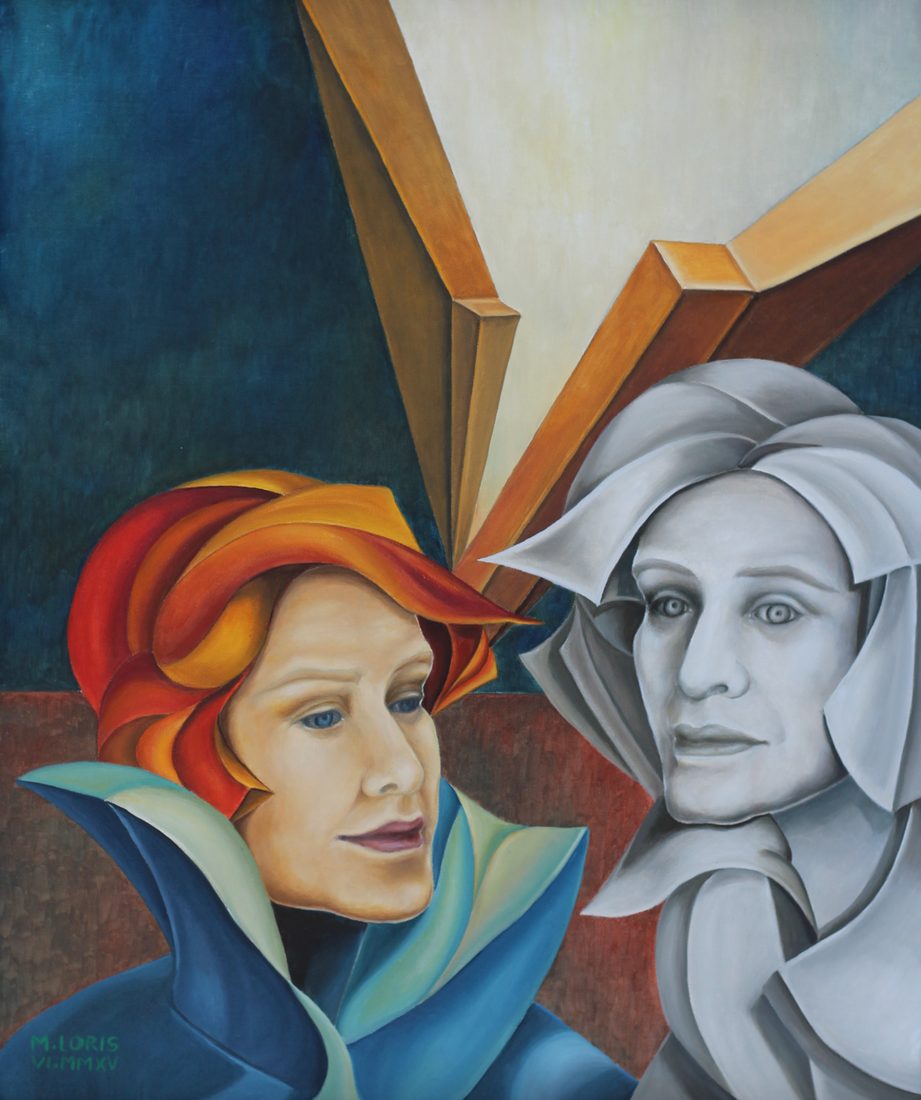 Laura & Laure, oil on canvas, 54 x 65 cm, surrealist portrait painting by M. Loris