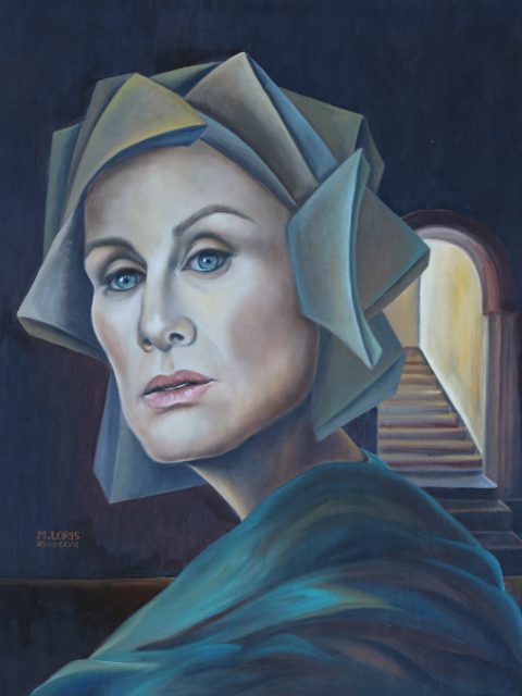 Defying, oil on canvas, 50 x 70 cm, surrealist portrait painting by M. Loris