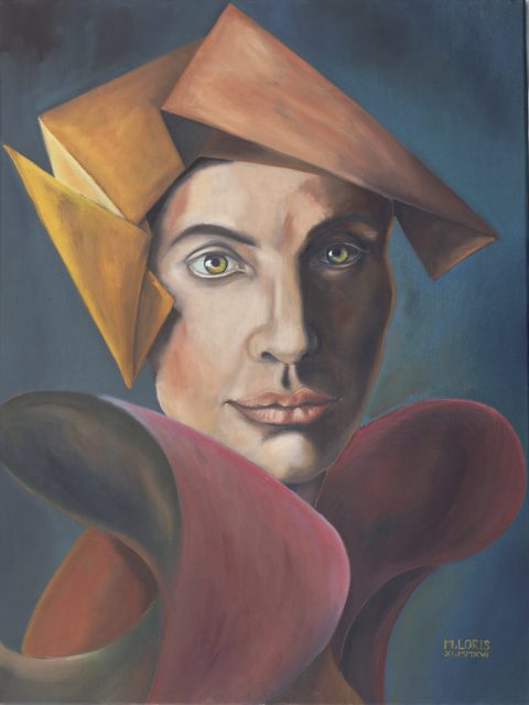 The Cynic, oil on canvas, 65 x 70 cm, surrealist portrait painting by M. Loris