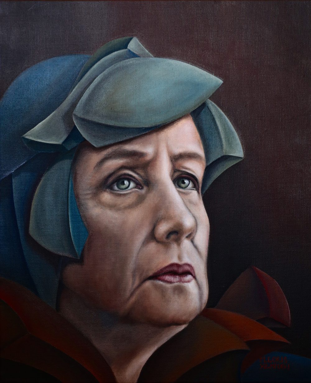 Catherine, oil on canvas, 46 x 38 cm, surrealist portrait painting by M. Loris