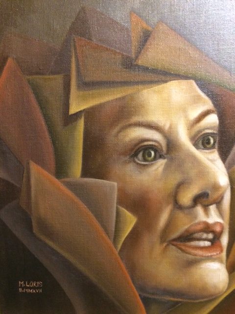 Electra, oil on canvas, 26.5 x 34.5 cm, surrealist portrait painting by M. Loris